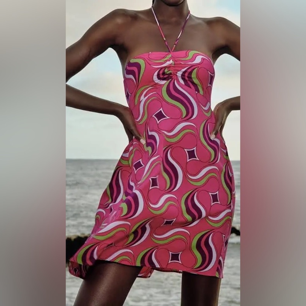 ZARA Geometric Print Strapless Mini Dress